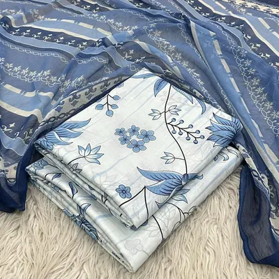 Blue Printed Lawn 3Pcs Suit for Women thumbnail 2