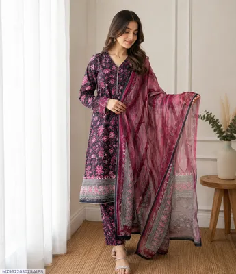 Women Purple Digital Print Lawn 3-Piece Suit Eid