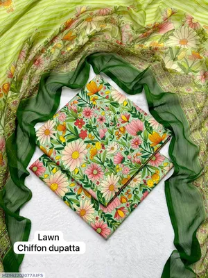 Women's 3-Piece Lawn Suit Green Digital Print Bakra Eid thumbnail 1