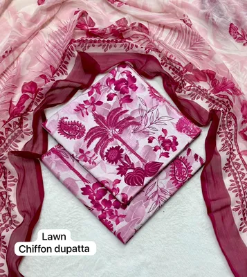 Women's 3-Piece Digital Print Lawn Suit Purple Bakra Eid thumbnail 2