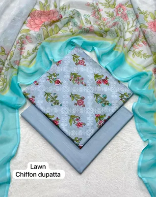 Women Blue Digital Print Lawn 3-Piece Suit Eid thumbnail 2