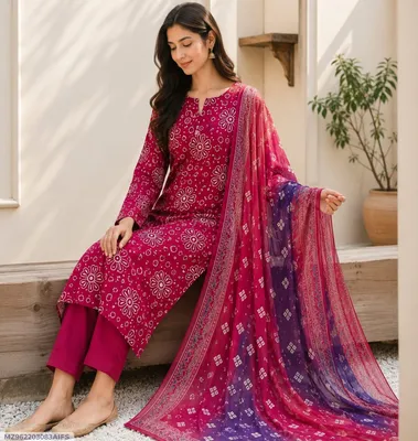 Women's 3-Piece Red Digital Print Lawn Suit Bakra Eid