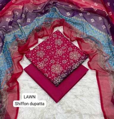 Women's 3-Piece Red Digital Print Lawn Suit Bakra Eid thumbnail 2