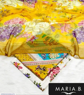 Women's Unstitched Digital Print Suit Yellow Lawn 3 Pcs thumbnail 1