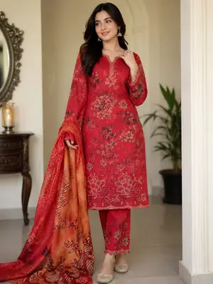 3 Pcs Women's Unstitched Printed Suit