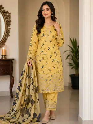 3 Pcs Women's Unstitched Printed Suit