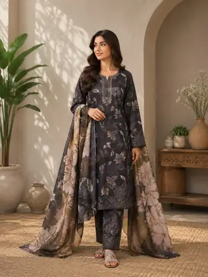3 Pcs Women's Unstitched Printed Suit
