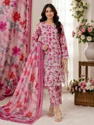 3 Pcs Women's Unstitched Printed Suit