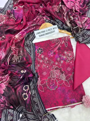 3 Pcs Women's Unstitched Printed Suit thumbnail 2