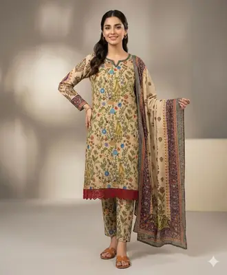 3 Pcs Women's Unstitched Printed Suit