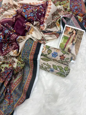 3 Pcs Women's Unstitched Printed Suit thumbnail 2