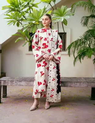 3 Pcs Women's Unstitched Printed Suit