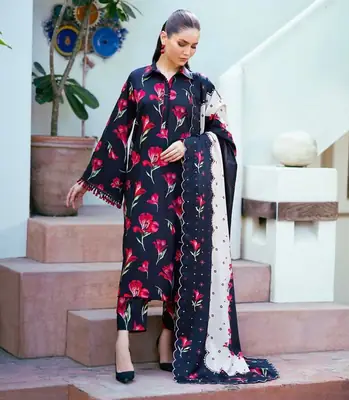 3 Pcs Women's Unstitched Printed Suit