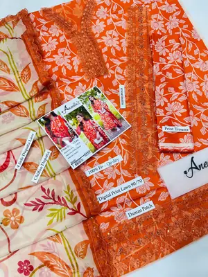 3 Pcs Women's Unstitched Printed Suit thumbnail 2