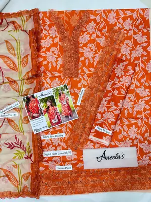 3 Pcs Women's Unstitched Printed Suit thumbnail 3