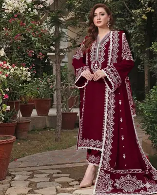 3 Pcs Women's Unstitched Embroidered Suit
