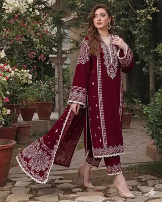 3 Pcs Women's Unstitched Embroidered Suit thumbnail 2