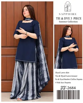 3 Pcs Women's Unstitched Dyed Suit
