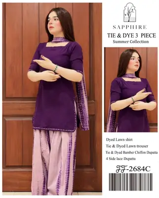 3 Pcs Women's Unstitched Dyed Suit