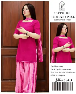 3 Pcs Women's Unstitched Dyed Suit