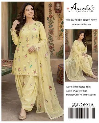3 Pcs Women's Unstitched Embroidered Suit