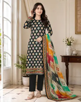 3 Pcs Women's Unstitched Printed Suit