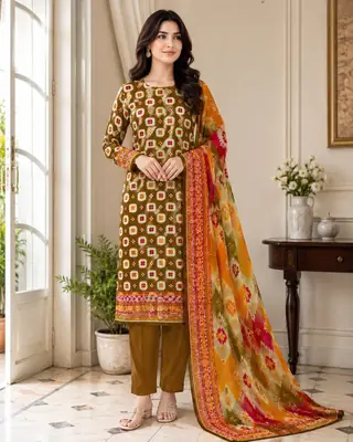 3 Pcs Women's Unstitched Printed Suit