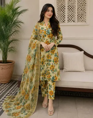 3 Pcs Women's Unstitched Printed Suit