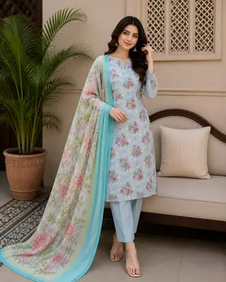 3 Pcs Women's Unstitched Printed Suit