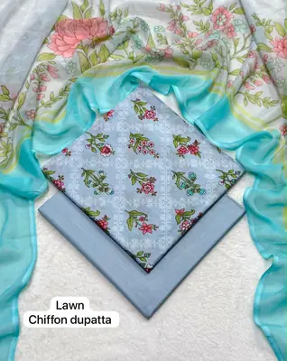 3 Pcs Women's Unstitched Printed Suit thumbnail 2