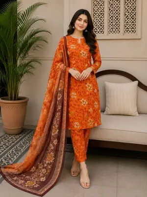 3 Pcs Women's Unstitched Printed Suit