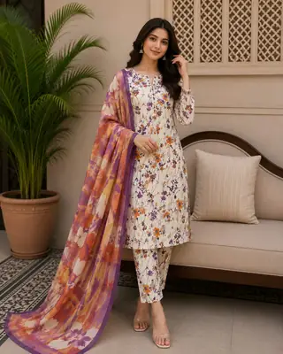3 Pcs Women's Unstitched Printed Suit