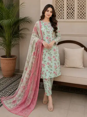 3 Pcs Women's Unstitched Printed Suit thumbnail 2