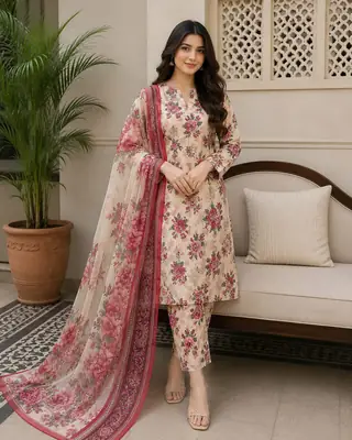 3 Pcs Women's Unstitched Printed Suit