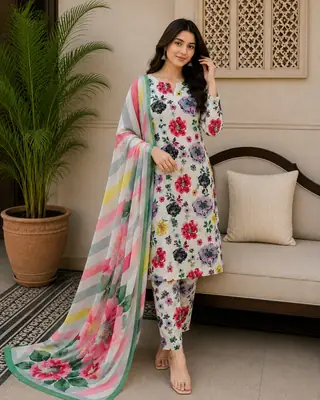 3 Pcs Women's Unstitched Printed Suit