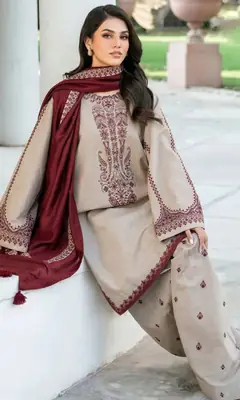 3 Pcs Women's Unstitched Embroidered Suit thumbnail 3