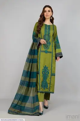 3 Pcs Women's Unstitched Embroidered Suit