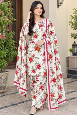 3 Pcs Women's Unstitched Digital Print Suit