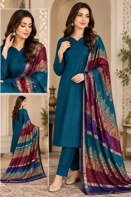3 Pcs Women's Unstitched Plain Suit