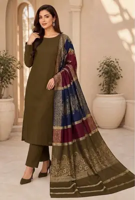 3 Pcs Women's Unstitched Plain Suit