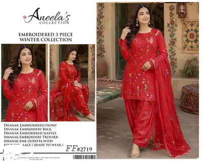 3 Pcs Women's Unstitched Embroidered Suit