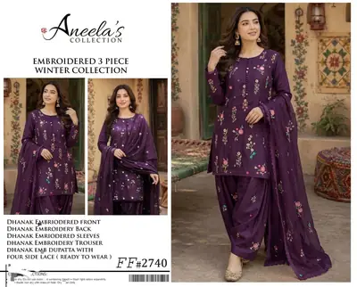 3 Pcs Women's Unstitched Embroidered Suit