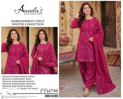 3 Pcs Women's Unstitched Embroidered Suit