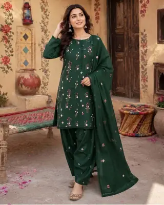3 Pcs Women's Unstitched Embroidered Suit