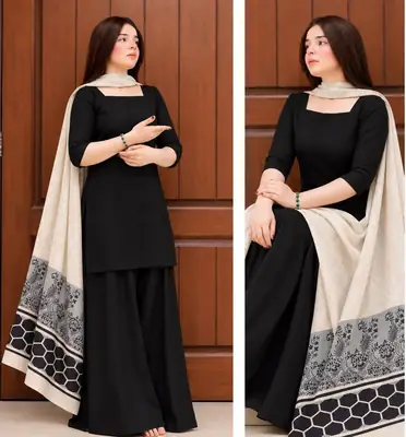 3 Pcs Women's Unstitched Plain Suit