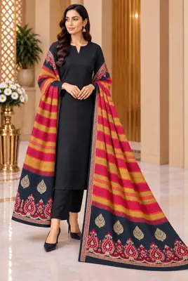3 Pcs Women's Unstitched Plain Suit