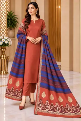 3 Pcs Women's Unstitched Plain Suit