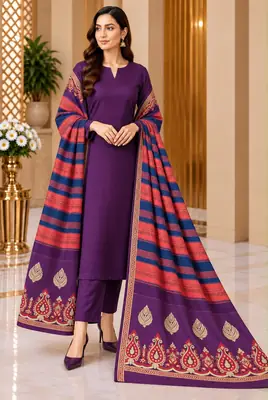 3 Pcs Women's Unstitched Plain Suit