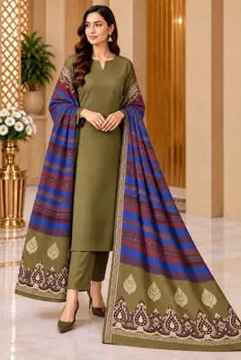 3 Pcs Women's Unstitched Plain Suit