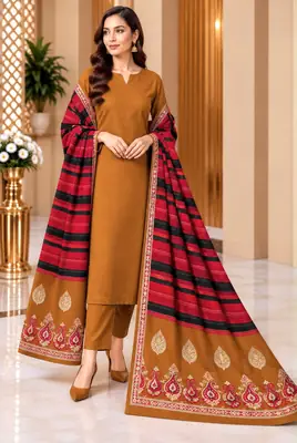 3 Pcs Women's Unstitched Plain Suit